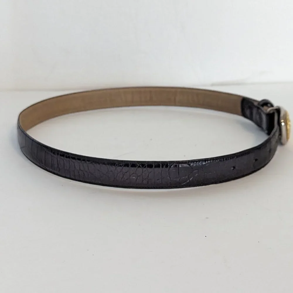 Vintage Carolee Leather Belt Gold‎ Silver Tone Buckle Croc Metal Jeweled